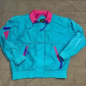 Cabin Creek 90s Vintage Women's Windbreaker Jacket Medium Teal Pink Purple